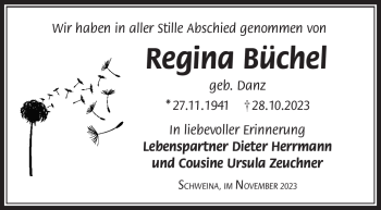 Traueranzeige von Regina Büchel von Südthüringer Presse