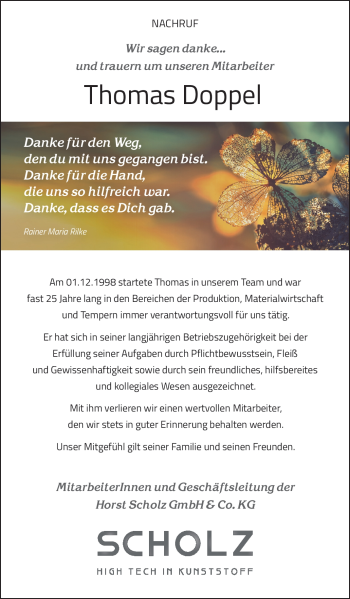 Traueranzeige von Thomas Doppel von Neue Presse Coburg