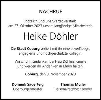 Traueranzeige von Heike Döhler von Neue Presse Coburg