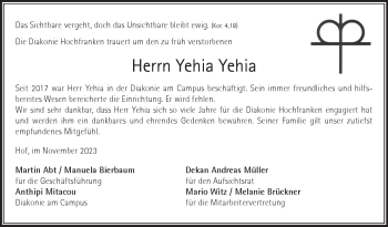 Traueranzeige von Yehia Yehia von Frankenpost