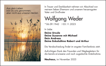 Traueranzeige von Wolfgang Weder von Südthüringer Presse