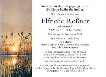 Traueranzeige von Elfriede Roßner von Frankenpost