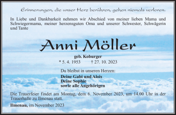 Traueranzeige von Anni Möller von Südthüringer Presse