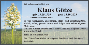 Traueranzeige von Klaus Götze von Südthüringer Presse