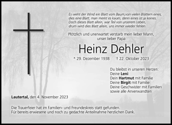 Traueranzeige von Heinz Dehler von Neue Presse Coburg