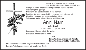 Traueranzeige von Anni Narr von Frankenpost