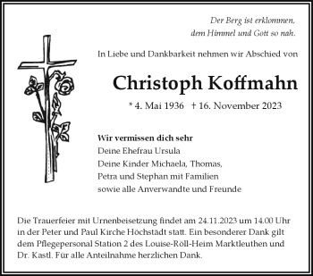 Traueranzeige von Christoph Koffmahn von Frankenpost