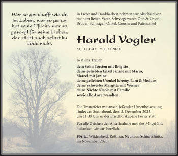 Traueranzeige von Harald Vogler von Südthüringer Presse
