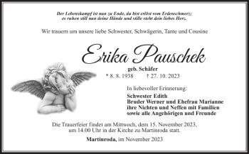 Traueranzeige von Erika Puschek von Südthüringer Presse
