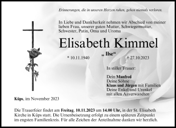 Traueranzeige von Elisabeth Kimmel von Neue Presse Coburg