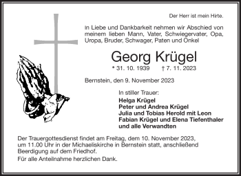 Traueranzeige von Georg Krügel von Frankenpost
