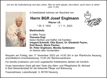 Traueranzeige von Josef Englmann von Frankenpost