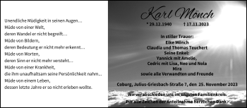 Traueranzeige von Karl Mönch von Neue Presse Coburg
