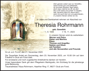 Traueranzeige von Theresia Neumann von Neue Presse Coburg