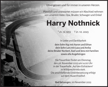 Traueranzeige von Harry Nothnick von Südthüringer Presse