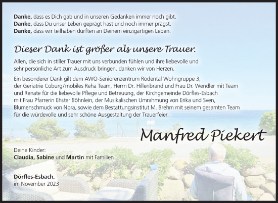 Traueranzeige von Manfred Piekert von Neue Presse Coburg
