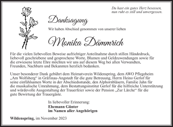 Traueranzeige von Monika Dämmrich von Südthüringer Presse