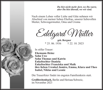 Traueranzeige von Edelgard Müller von Südthüringer Presse