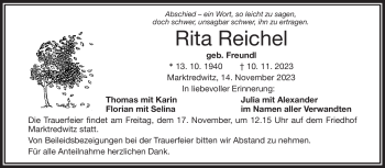Traueranzeige von Rita Reichel von Frankenpost