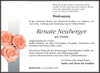Traueranzeige von Renate Neuberger von Südthüringer Presse