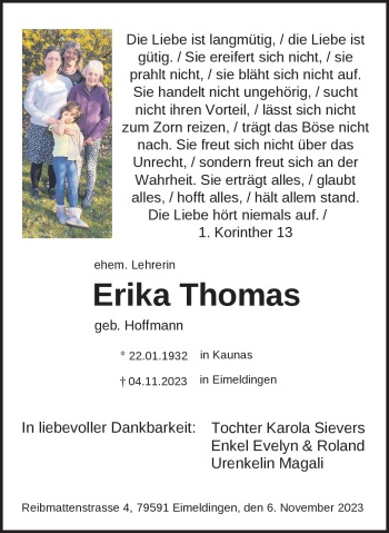 Traueranzeige von Erika Thomas von Südthüringer Presse