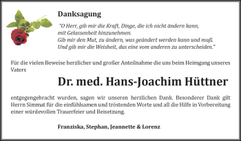 Traueranzeige von Hans-Joachim Hüttner von Frankenpost