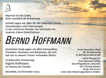Traueranzeige von Bernd Hoffmann von Südthüringer Presse