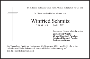 Traueranzeige von Winfried Schmitz von Frankenpost