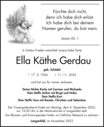 Traueranzeige von Ella Käthe Gerdau von Südthüringer Presse