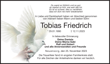 Traueranzeige von Tobias Friedrich von Neue Presse Coburg