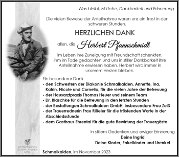 Traueranzeige von Herbert Pfannschmidt von Südthüringer Presse