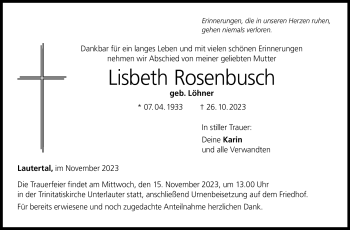 Traueranzeige von Lisbeth Rosenbusch von Neue Presse Coburg