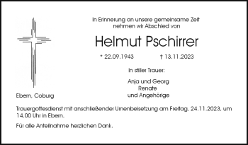 Traueranzeige von Helmut Pschirrer von Neue Presse Coburg