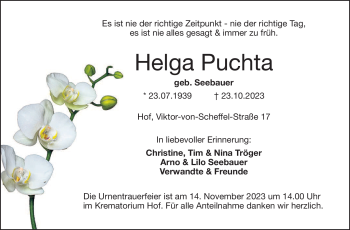 Traueranzeige von Helga Puchta von Frankenpost