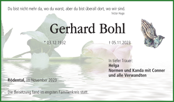 Traueranzeige von Gerhard Bohl von Neue Presse Coburg