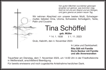 Traueranzeige von Tina Schöffel von Frankenpost
