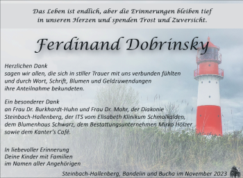 Traueranzeige von Ferdinand Dobrinsky von Südthüringer Presse