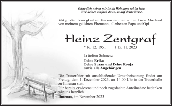 Traueranzeige von Heinz Zentgraf von Südthüringer Presse