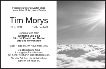 Traueranzeige von Tim Morys von Neue Presse Coburg