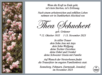 Traueranzeige von Thea Schuchert von Südthüringer Presse