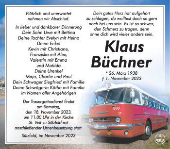 Traueranzeige von Klaus Büchner von Südthüringer Presse