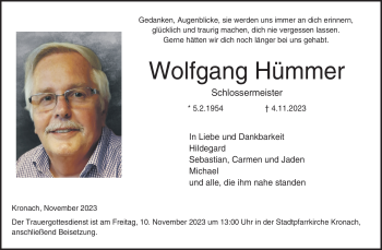 Traueranzeige von Wolfgang Hümmer von Neue Presse Coburg