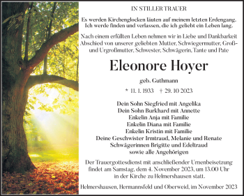 Traueranzeige von Eleonore Hoyer von Südthüringer Presse
