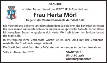 Traueranzeige von Herta Mörl von Frankenpost
