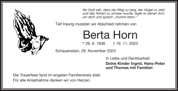Traueranzeige von Berta Horn von Frankenpost