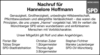 Traueranzeige von Hannelore Hoffmann von Frankenpost