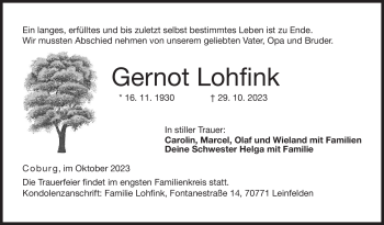 Traueranzeige von Gernot Lohfink von Neue Presse Coburg