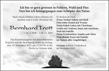 Traueranzeige von Bernhard Trott von Südthüringer Presse
