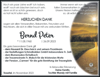 Traueranzeige von Bernd Peter von Südthüringer Presse