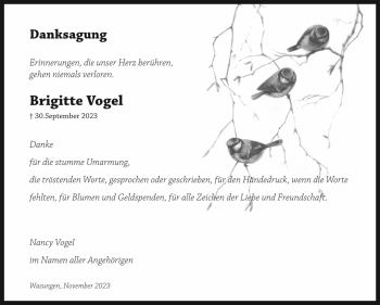 Traueranzeige von Brigitte Vogel von Südthüringer Presse